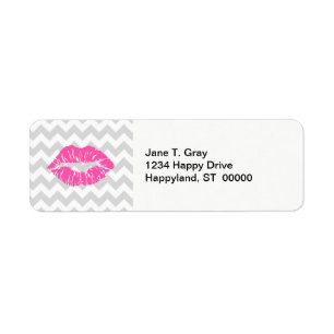 Étiquette Lieutenant Gray White Chevron, Pink Lipstick Kiss