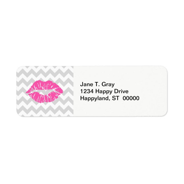 Étiquette Lieutenant Gray White Chevron, Pink Lipstick Kiss (Devant)