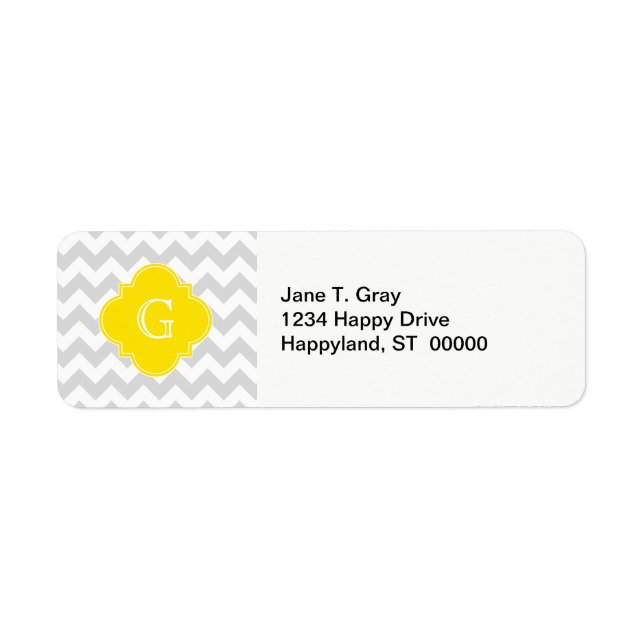 Étiquette Light Gray Chevron Yellow Quatrefoil monogram (Devant)