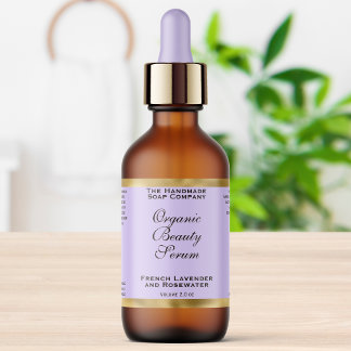 Étiquette Light Purple & Gold Cosmetics Dropper Bottle Label