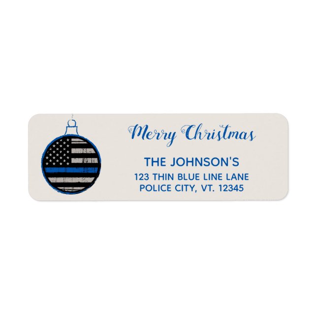 Étiquette Ligne Bleue Mince Noël - Police - Police (Devant)