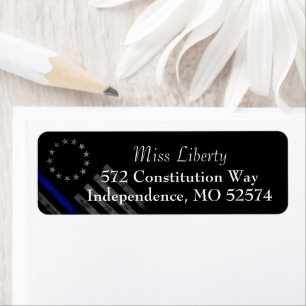 Étiquette LIGNE BLEUE MINCE Vintage Betsy Ross Drapeau améri