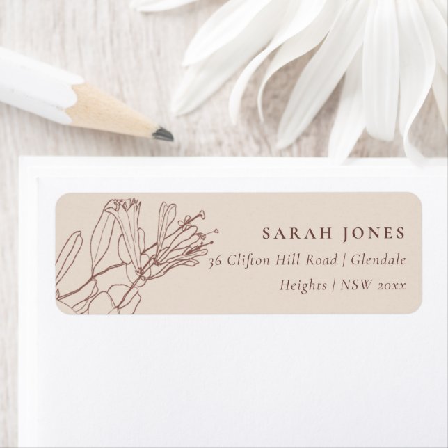 ÉTIQUETTE LIGNE DUSKY BLUSH TERRACOTTA DESSIN ADRESSE FLORAL (En situation)