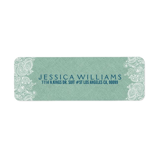 Étiquette Ligne Faux Vert Mint Blanc Paisley Lace 2 (Devant)
