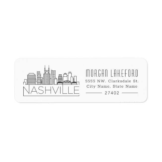 Étiquette Ligne Skyline Stylisée de Nashville Tennessee | (Devant)