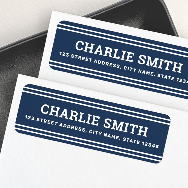 Étiquette Lignes blanches modernes bleu foncé adresse de ret (Modern white lines dark blue return address label)
