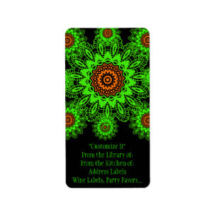 Étiquette Lime Green Orange Black Dentelle Doily Mandala Sno
