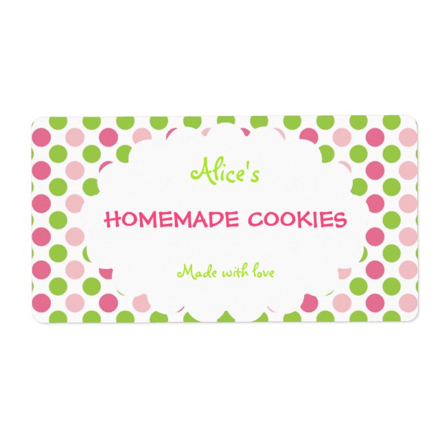 Étiquette Lime&Pink Polka Dot Cookies personnalisés faits ma (Devant)