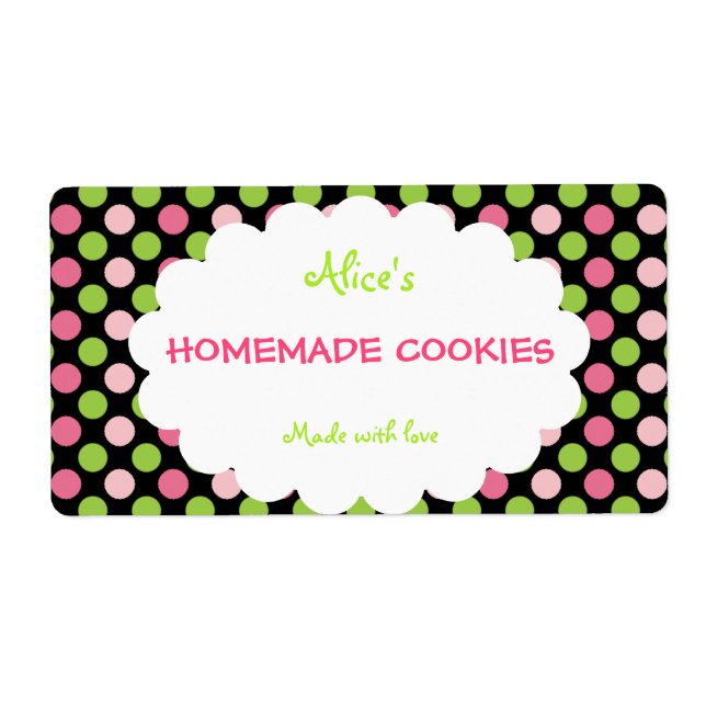 Étiquette Lime&Pink Polka Dot Cookies personnalisés faits ma (Devant)