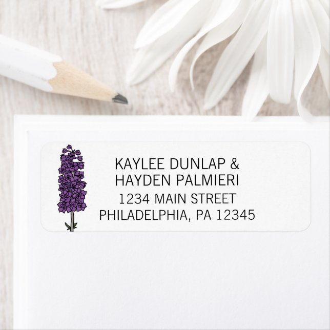 Étiquette Limite de l'adresse du Mariage de Larkspur violet (En situation)