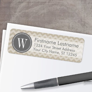 Étiquette Lin et Gris Chevron Motif avec Monogramme