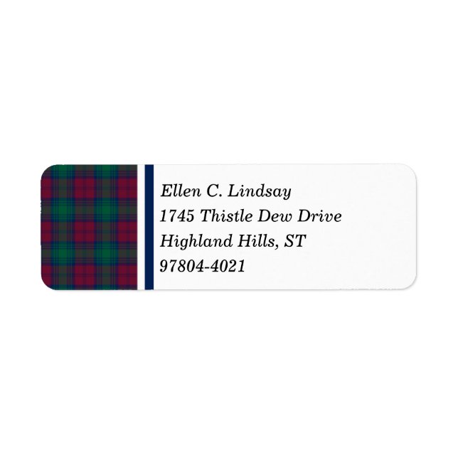 Étiquette Lindsay Clan Maroon, Green et Blue Tartan (Devant)