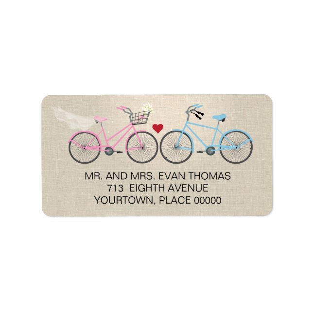 Étiquette Linen Style Vélo Mariage Adresse de retour (Devant)