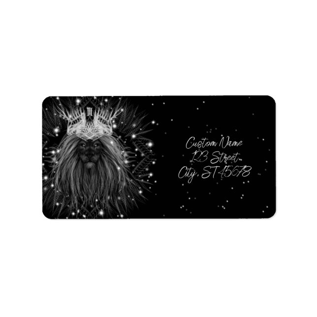 Étiquette Lion d'étoile avec monogramme de couronne (Devant)