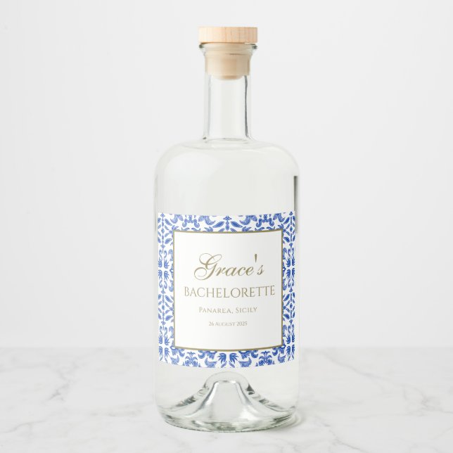 Étiquette Liqueur italien bleu et blanc Bacheloret (Devant)