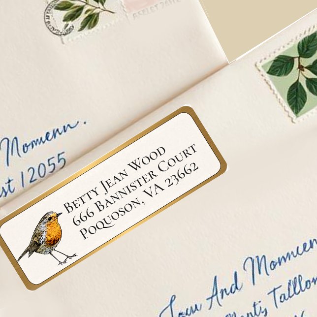 Étiquette Little Bird Custom Adresse de retour GOLD Border (Créateur téléchargé)