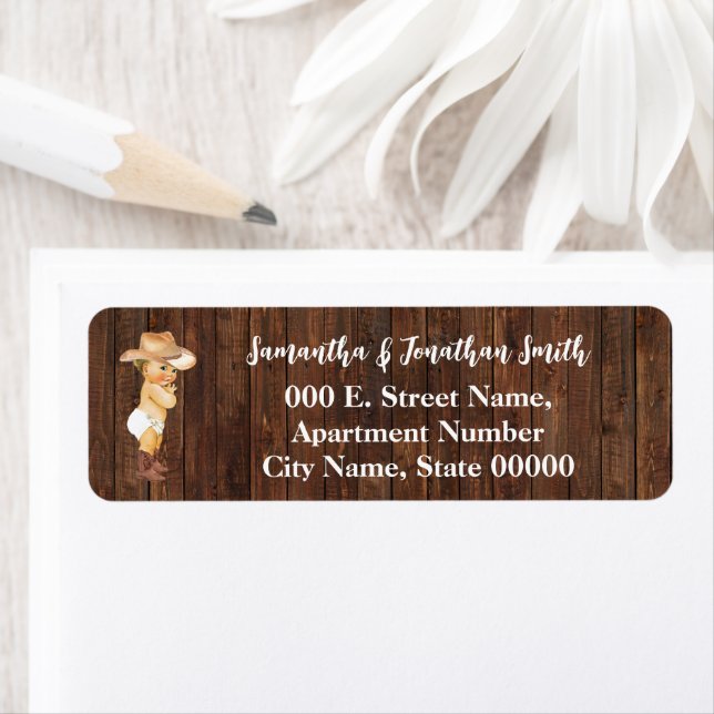 Étiquette Little Cowboy Baby shower Adresse de retour (En situation)
