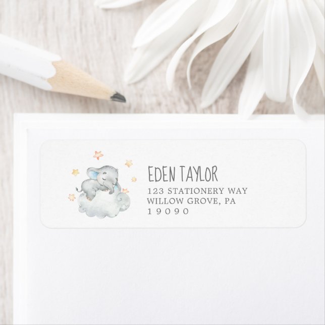 Étiquette Little Elephant Boy Baby shower Adresse de retour (En situation)