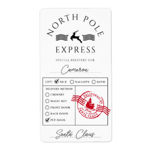 Étiquette Livraison spéciale de l'Express du Pôle Nord
