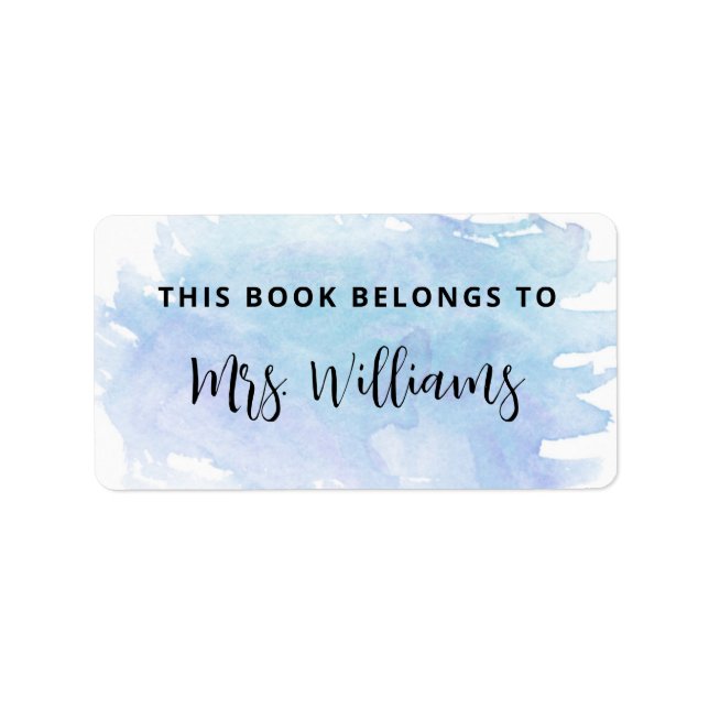 Étiquette Livre D'Enseignant Aquarelle Bleue Appartient À (Devant)