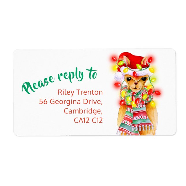 Étiquette Llama whimy aquarelle réponse de noël (Devant)