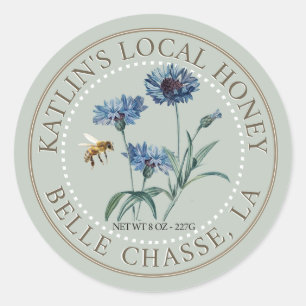 Étiquette local de miel avec aster bleu et abeille