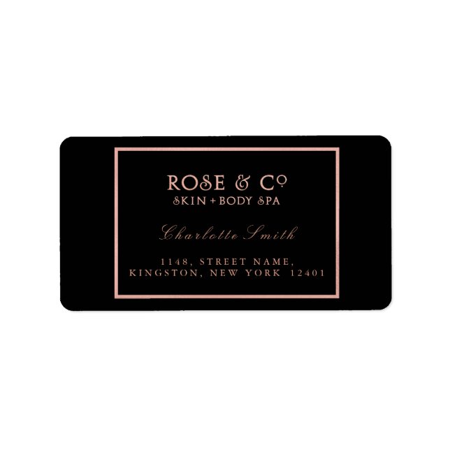 Étiquette Logo Black Frame Rose Gold Retours Adresse Étiquet (Devant)