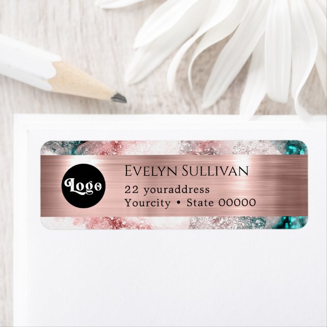 Étiquette Logo d'aquarelle rose turquoise (En situation)