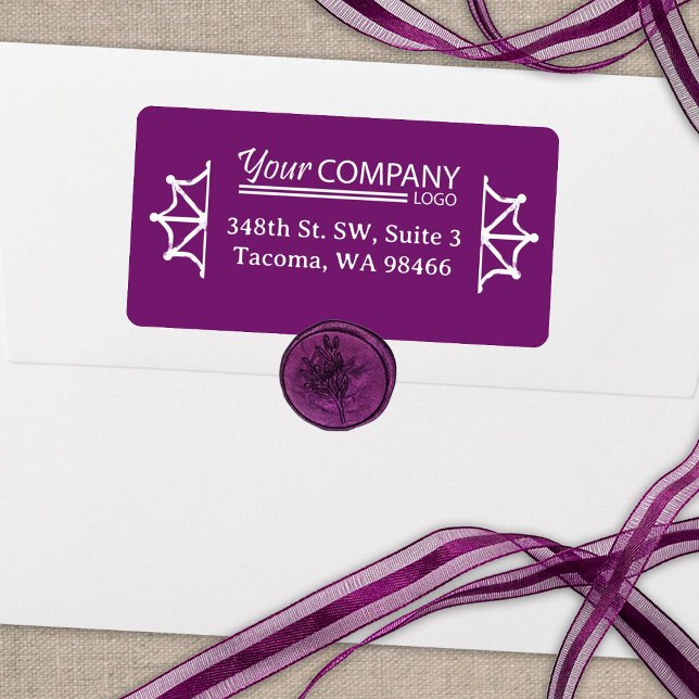Étiquette Logo de l'entreprise, Holiday Violet Adresse de re (wild berry plum purple snowflake address labels with white business logo for company Christmas cards)
