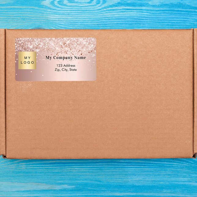 Étiquette Logo d'entreprise en or rose adresse de retour exp (Créateur téléchargé)