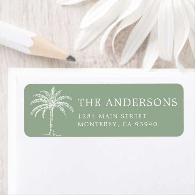 Étiquette Logo du Mariage Monogramme personnalisé Palm Tree (En situation)