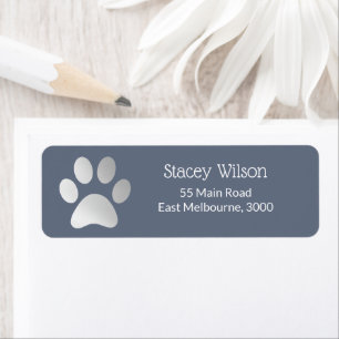 Étiquette Logo Empreinte de patte Faux Silver Foil En Bleu