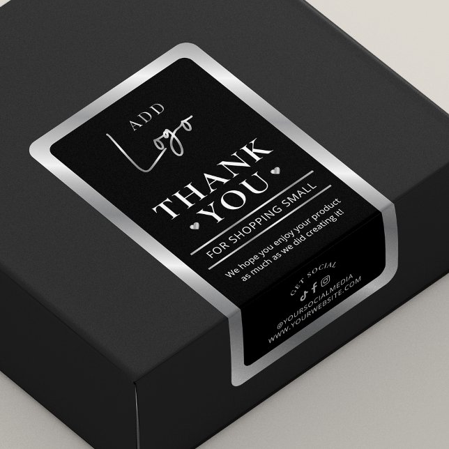 Étiquette Logo noir et argent Merci de commande (Elegant black and silver business thank you for order box labels )