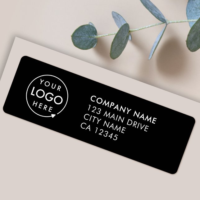 Étiquette Logo personnalisé | Adresse de retour Noir Entrepr (Sleek black return address labels for your business - simple, professional & easy to customize)