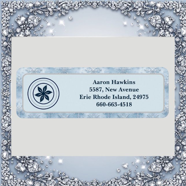 Étiquette Logo personnalisé Bordure de flocon de neige givré (Personalized Logo Ice Blue Frost Snowflake Border Label)