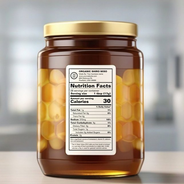 Étiquette Logo personnalisé FDA Conforme à la nutrition Étiq (Logo Branded Nutrition Facts Label on Honey Jar )