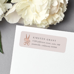 Étiquette Logo rose de ciseaux or Adresse de retour