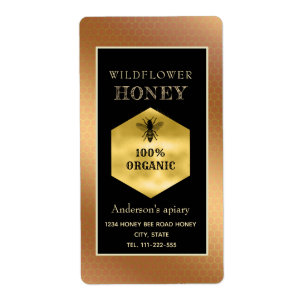 Étiquette logo vintage or rustique queen bee miel pot