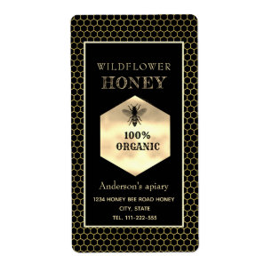 Étiquette logo vintage or rustique queen bee miel pot
