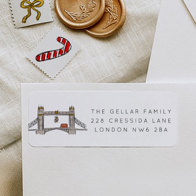 Étiquette London Tower Bridge Noël Adresse de retour (London Tower Bridge Christmas Return Address Label)