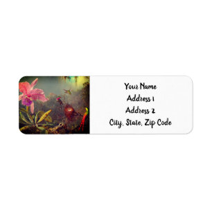 Étiquette L'orchidée de Cattleya et trois colibris Heade