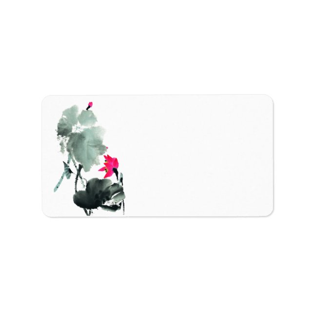Étiquette Lotus/Chinese Brush Peinture Art/Blank Adresse (Devant)