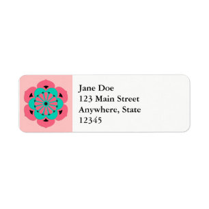 Étiquette Lotus Flower Mandala, Coral rose et Turquoise