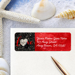 Étiquette LOVE Heart Black Sand Script Modern Custom Address