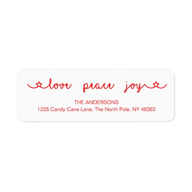 Étiquette Love Peace Joy Cute Red Christmas Retourner l'adre (Devant)