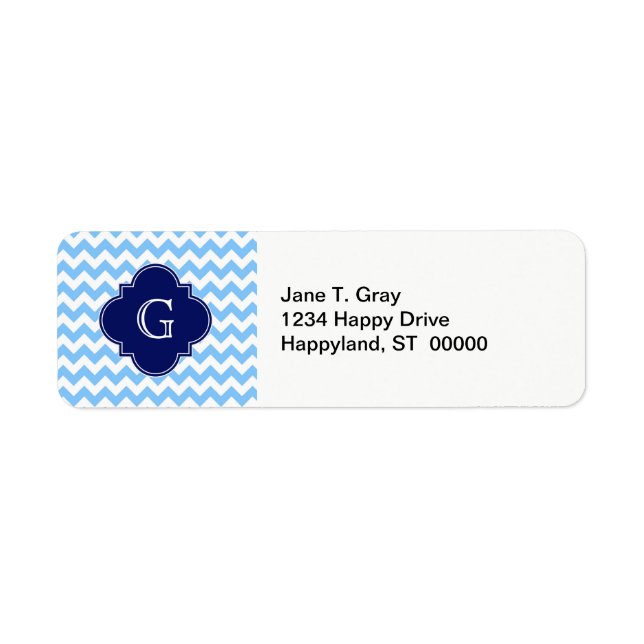 Étiquette Lt Blu Wht Chevron Zigzag Navy Quatrefoil Monogram (Devant)