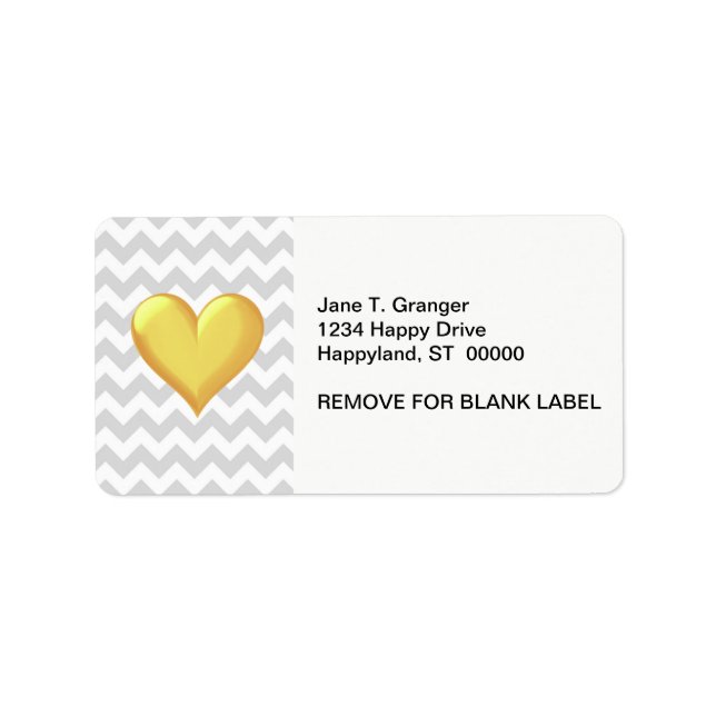 Étiquette Lt Grey Blanc Chevron Doré Jaune Coeur Ombré (Devant)
