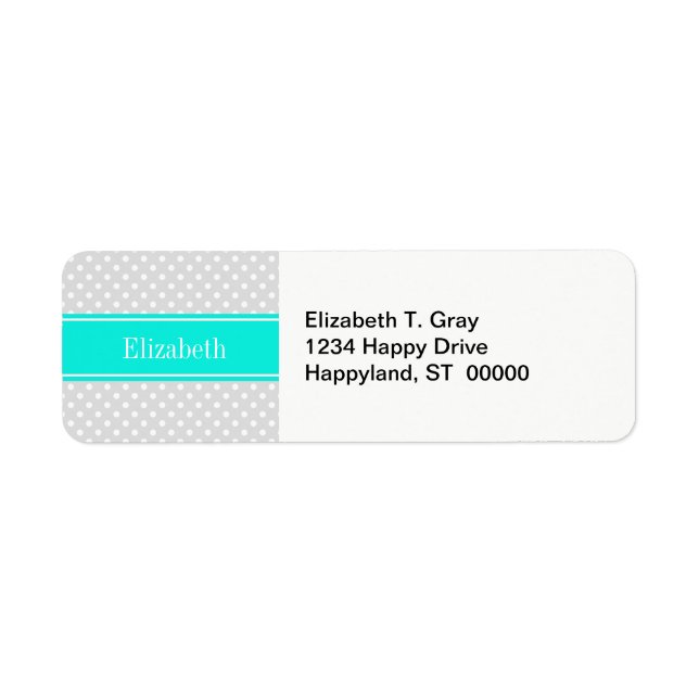 Étiquette Lt Grey White Pois Brt Aqua Ribbon Monogramme (Devant)