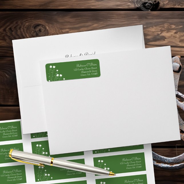 Étiquette Lucky Four Leaf Clover Fête des mariées Adresse (Lucky four leaf shamrock return address labels)