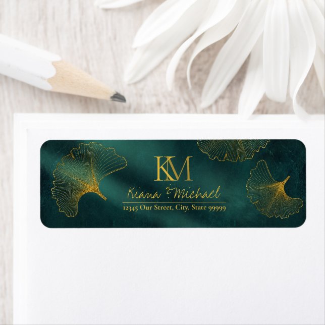 Étiquette Lumière de la Lune Mariage Emerald Green ID881 (En situation)